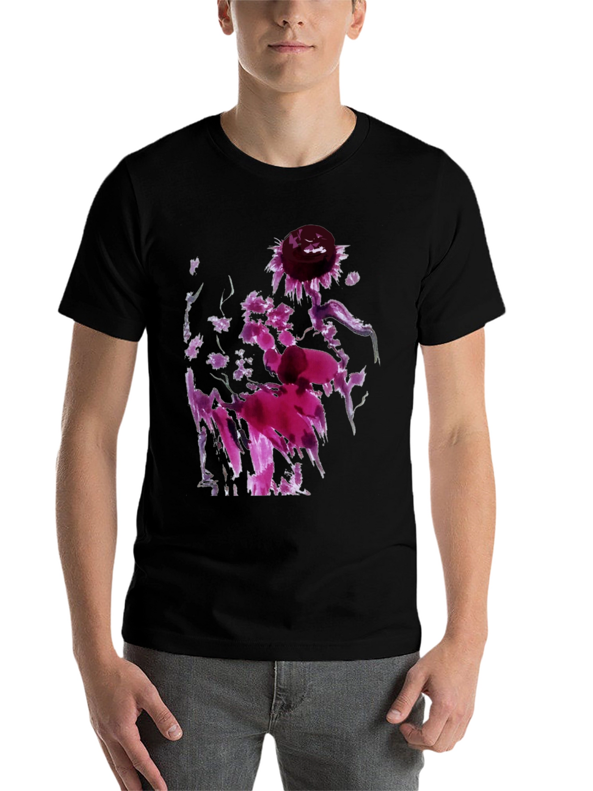 Floral Abstract Art Black T-Shirt