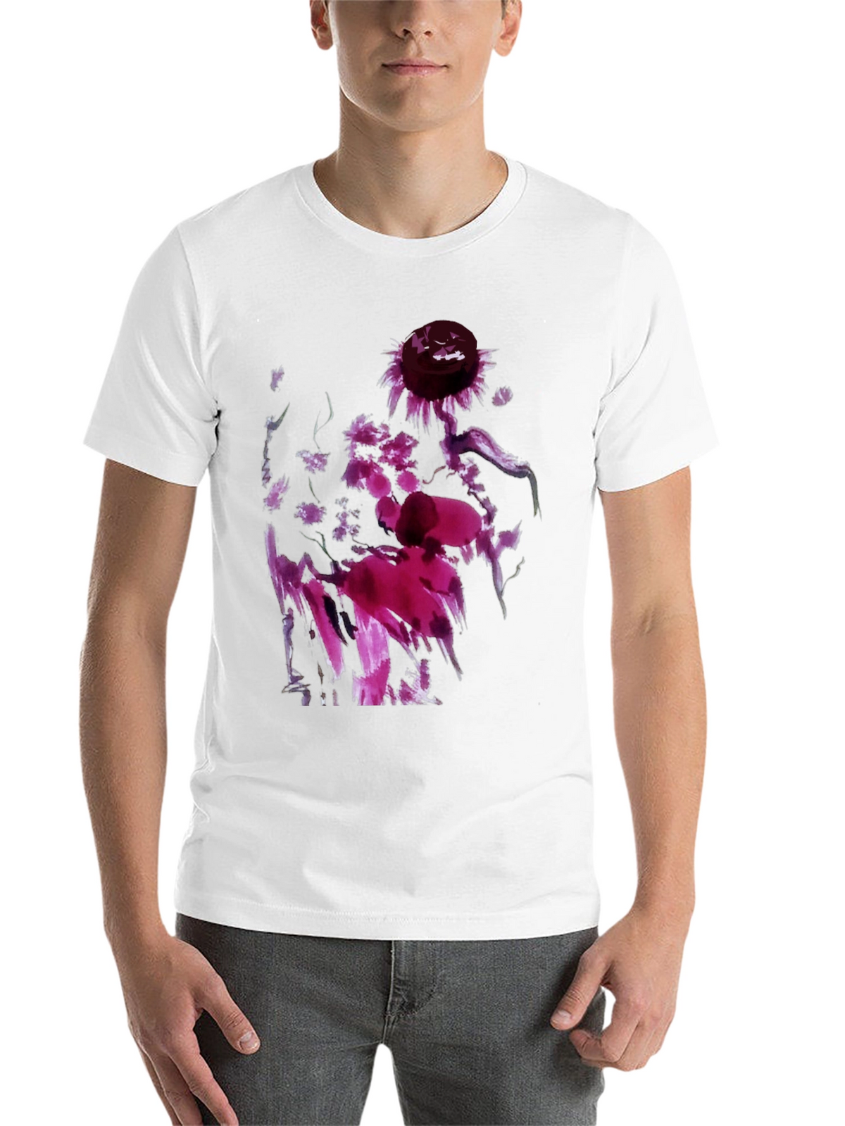 Floral Abstract Art Black T-Shirt