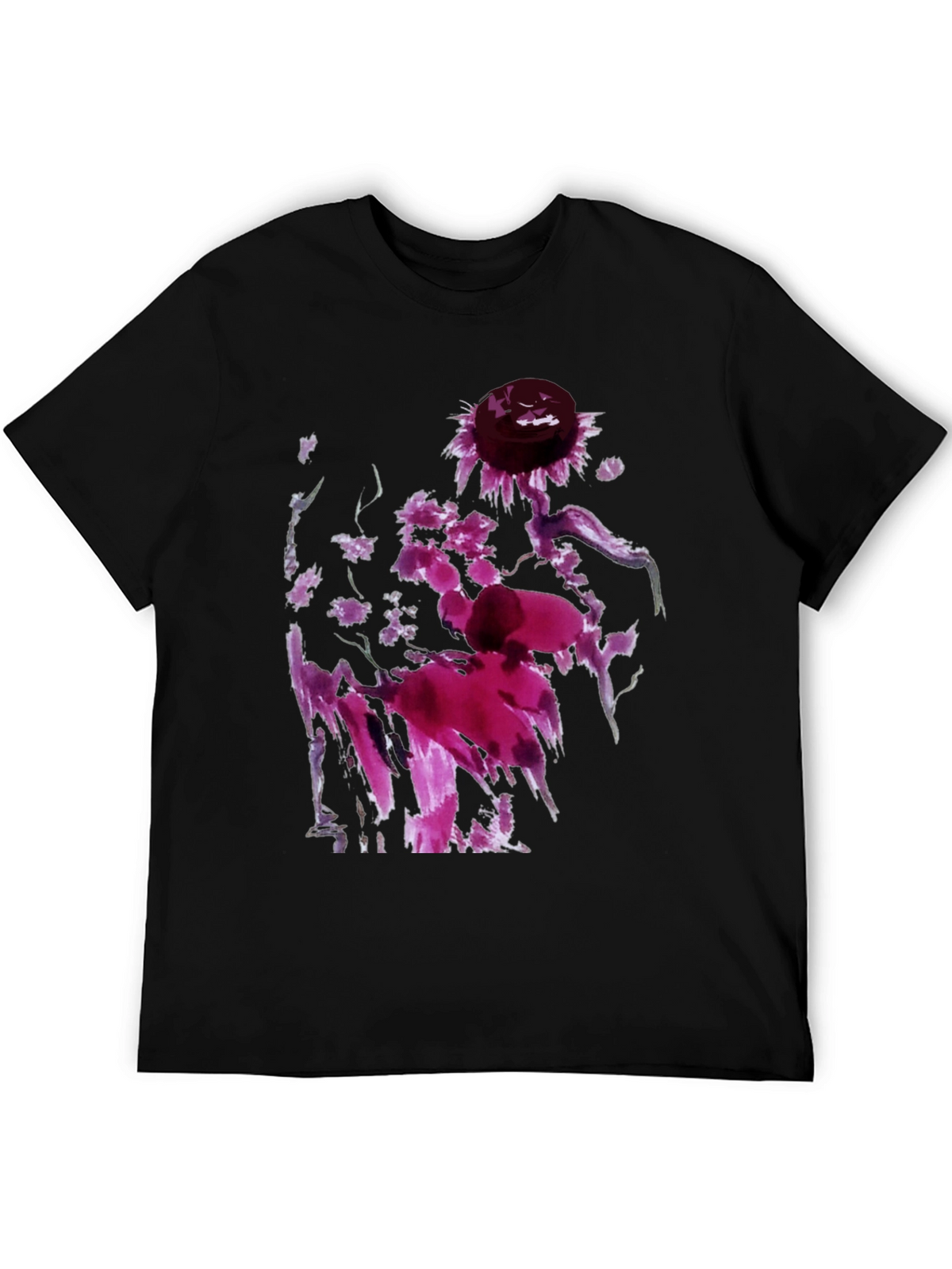 Floral Abstract Art Black T-Shirt