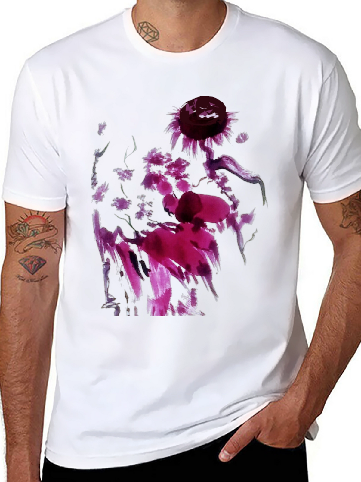 Floral Abstract Art Black T-Shirt