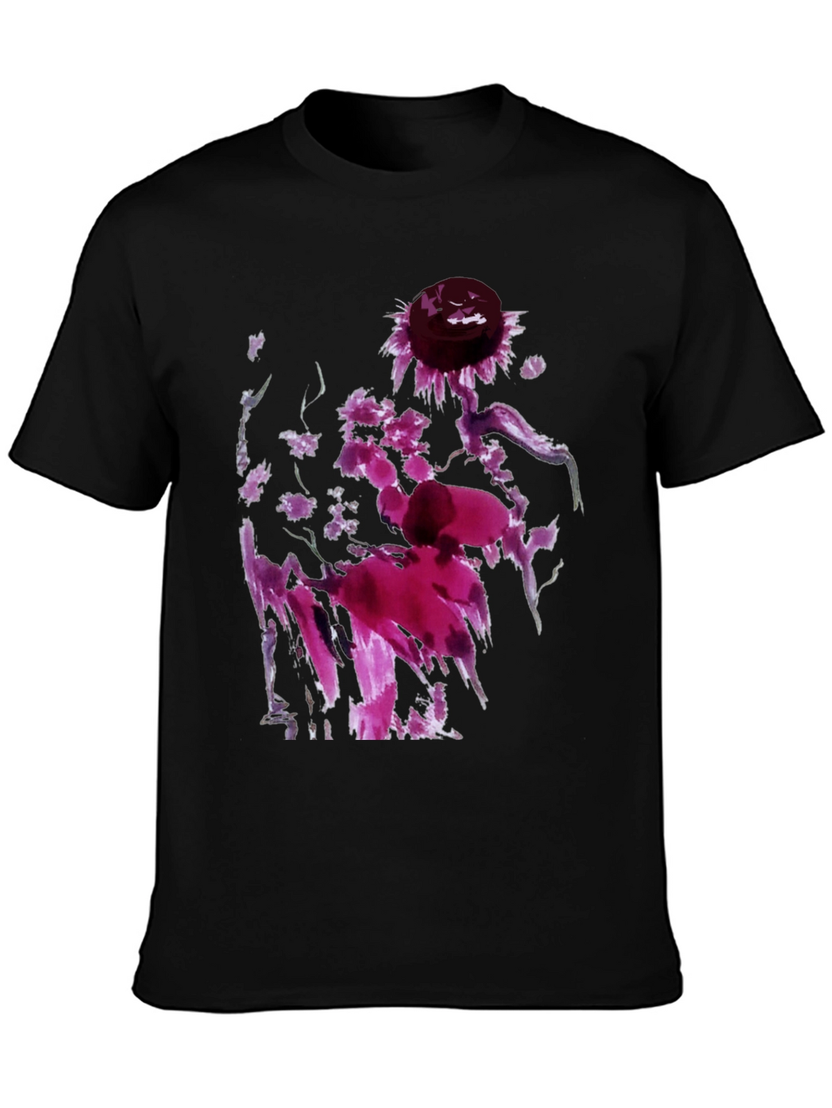 Floral Abstract Art Black T-Shirt