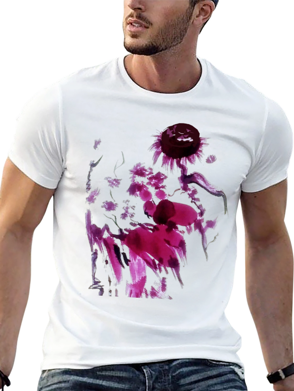 Floral Abstract Art Black T-Shirt