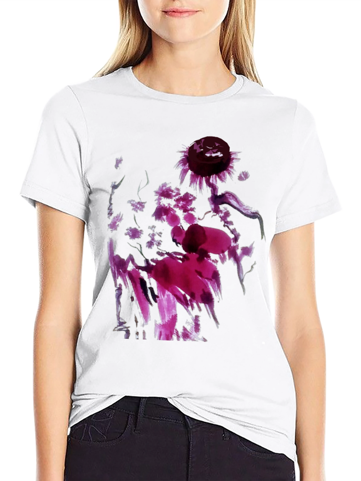 Floral Abstract Art Black T-Shirt