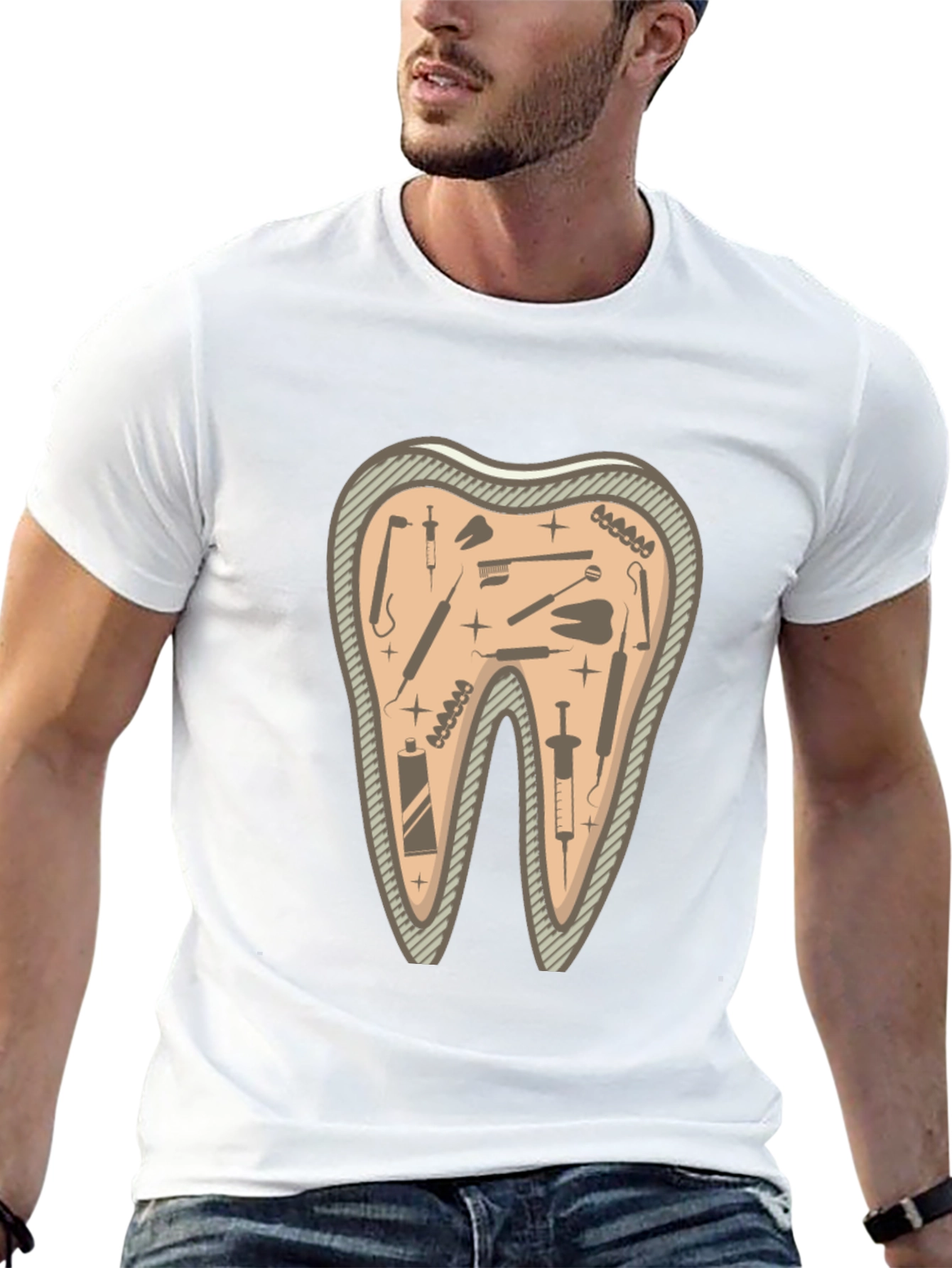 Dentist Tools Tooth Graphic Tee - Black Cotton T-Shirt