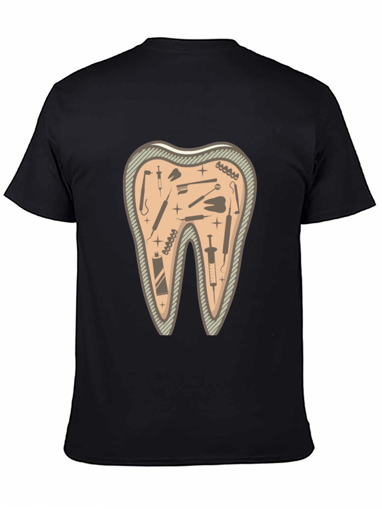 Dentist Tools Tooth Graphic Tee - Black Cotton T-Shirt
