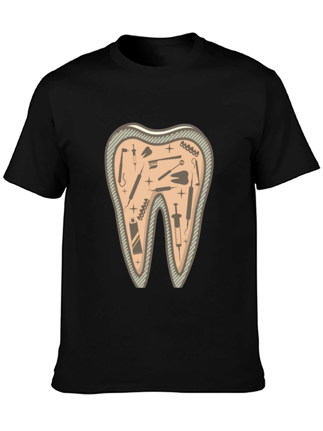 Dentist Tools Tooth Graphic Tee - Black Cotton T-Shirt