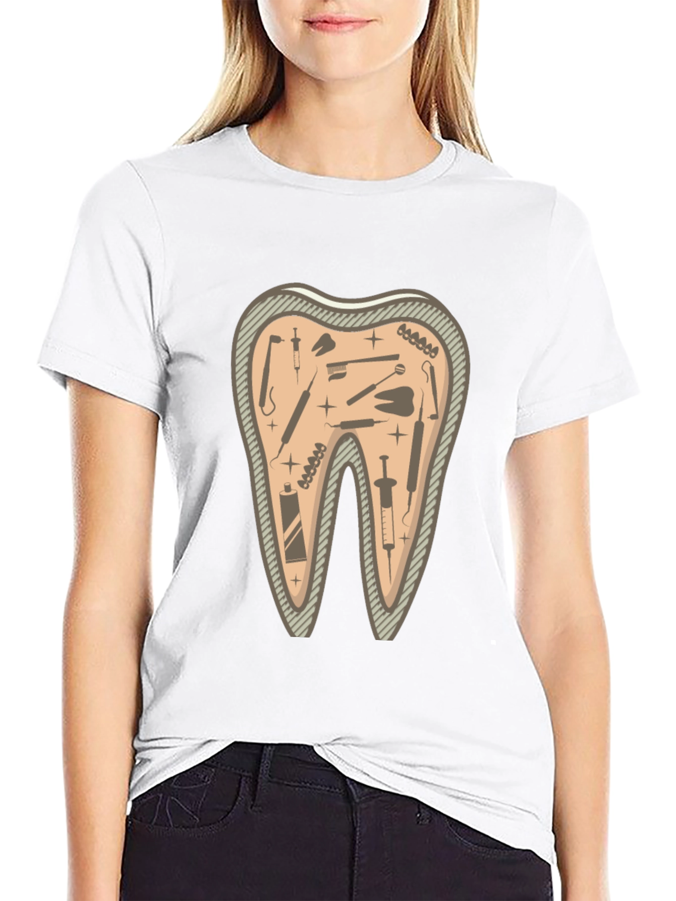 Dentist Tools Tooth Graphic Tee - Black Cotton T-Shirt