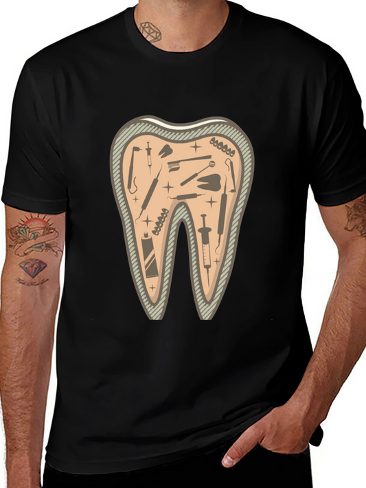 Dentist Tools Tooth Graphic Tee - Black Cotton T-Shirt