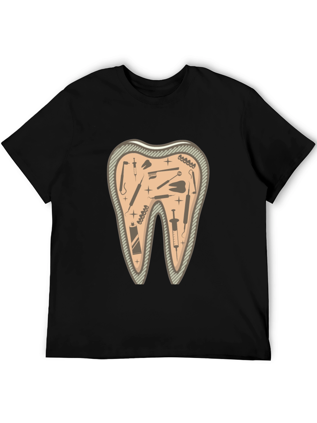 Dentist Tools Tooth Graphic Tee - Black Cotton T-Shirt
