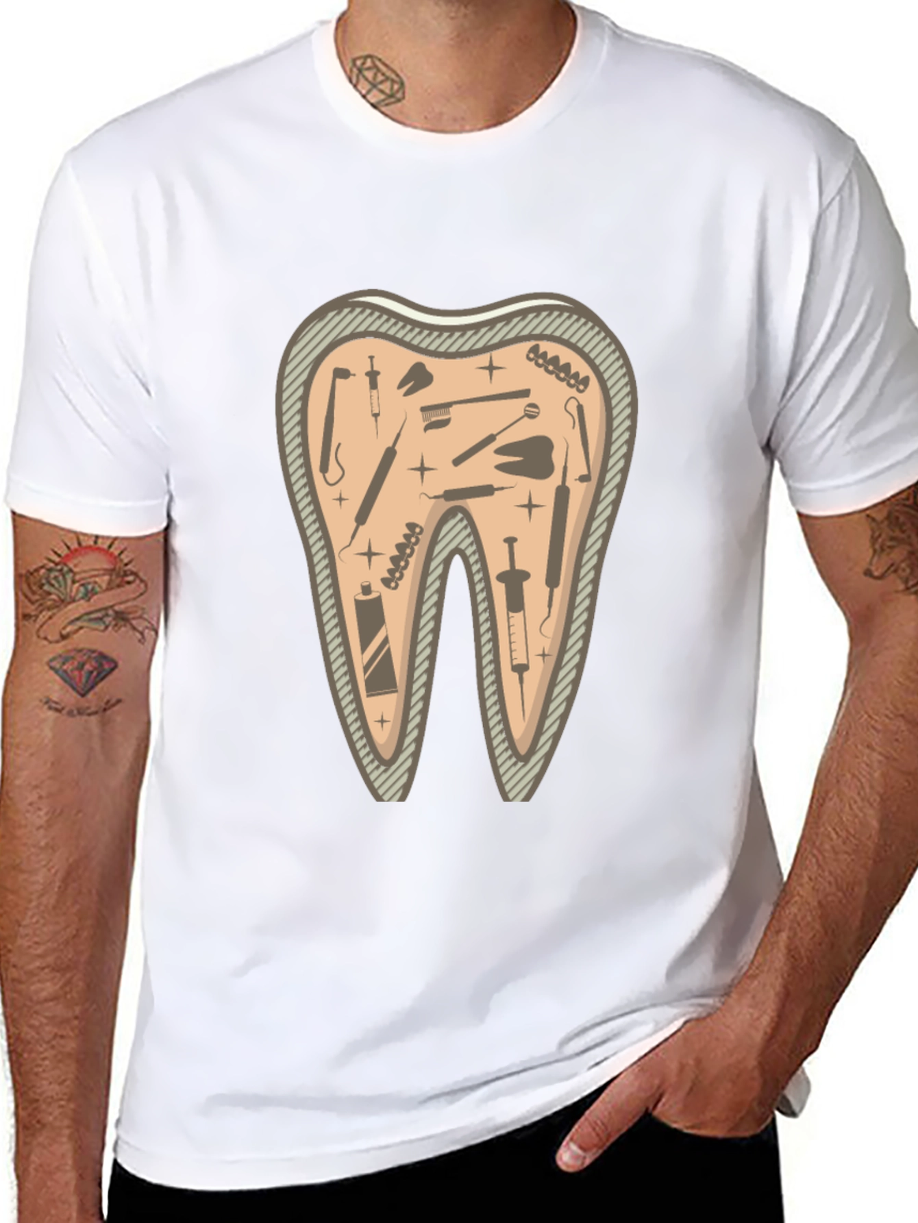 Dentist Tools Tooth Graphic Tee - Black Cotton T-Shirt