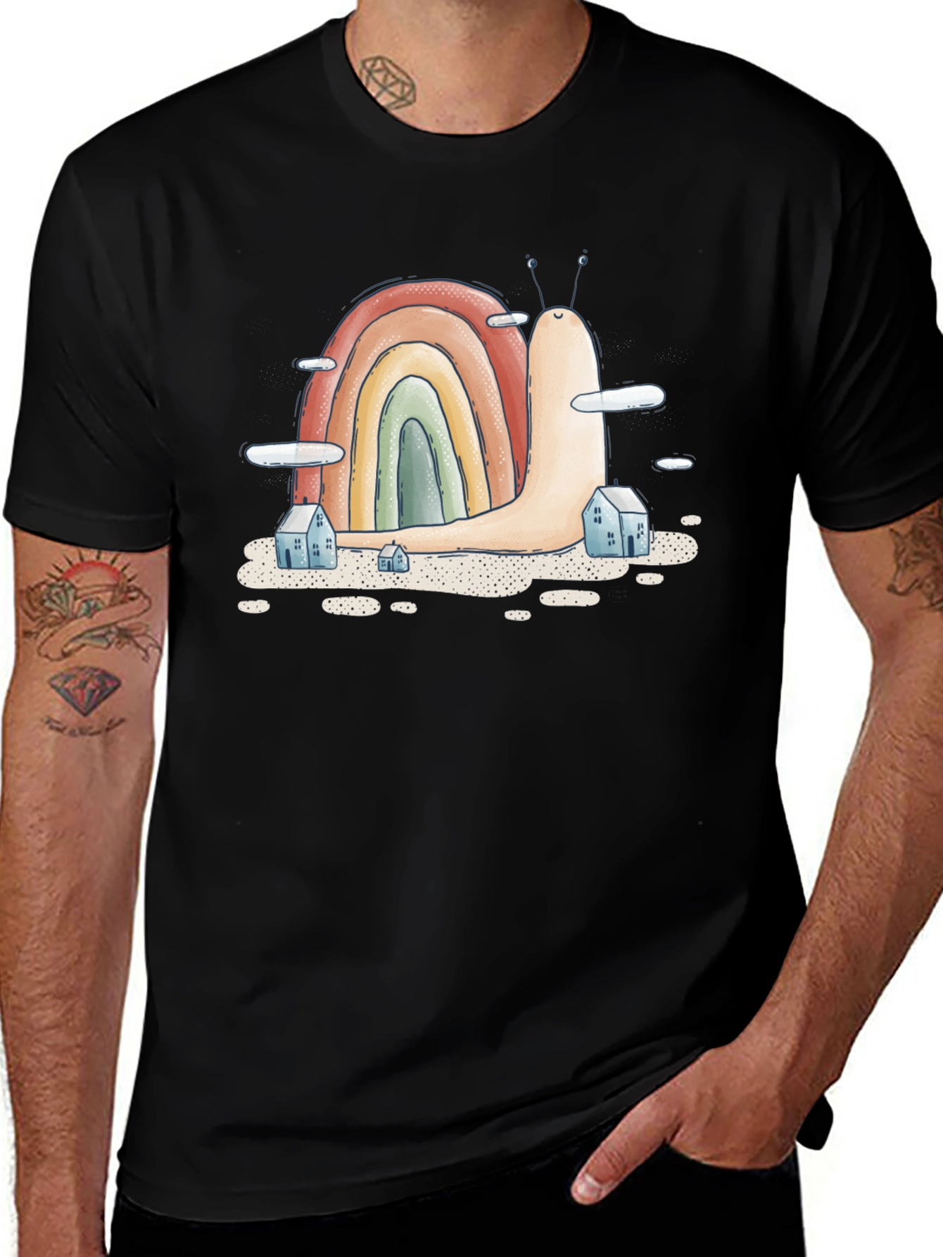 Rainbow Snail Graphic Tee - Unique Black T-Shirt