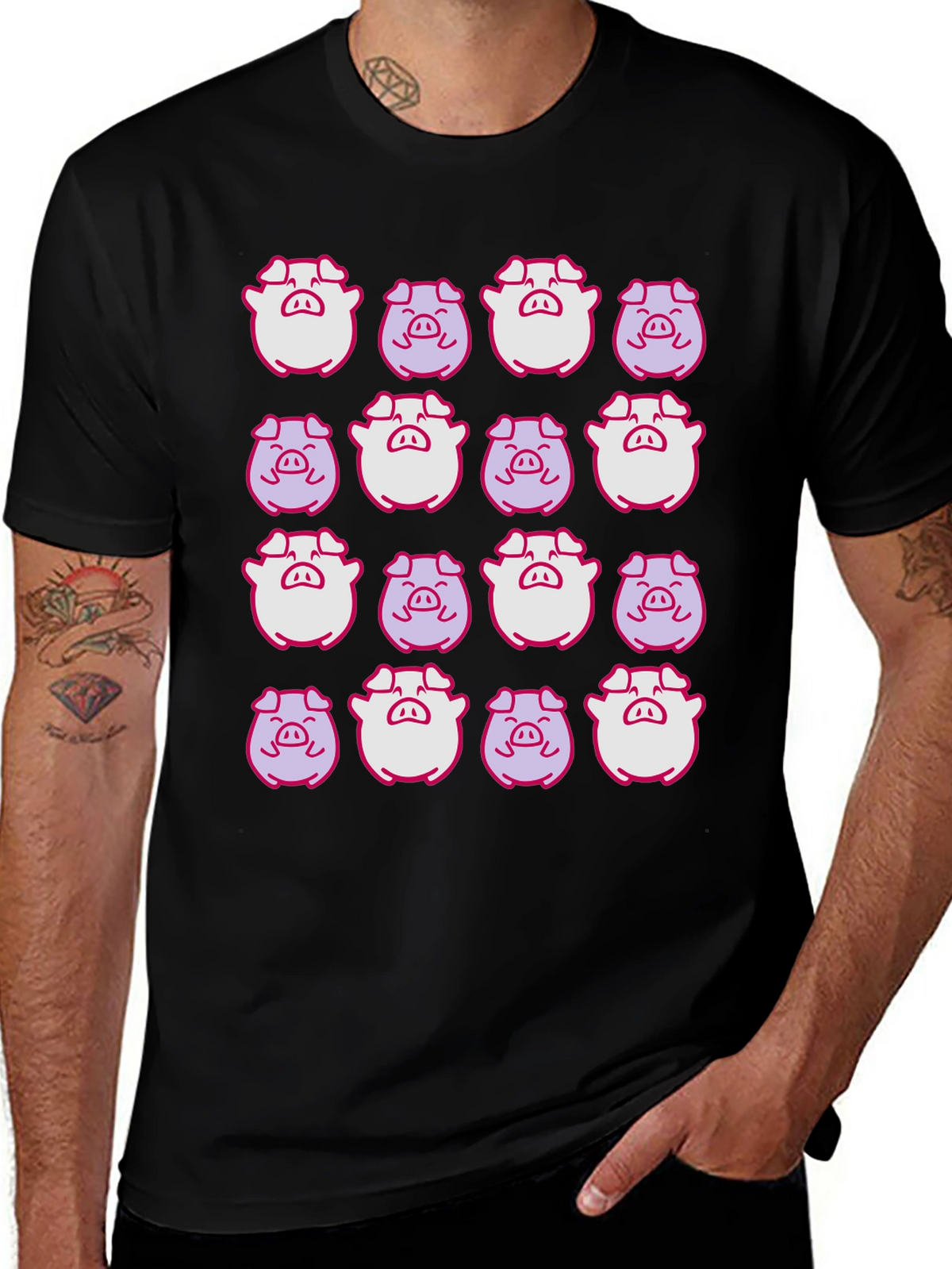 Pig Pattern Black T-Shirt