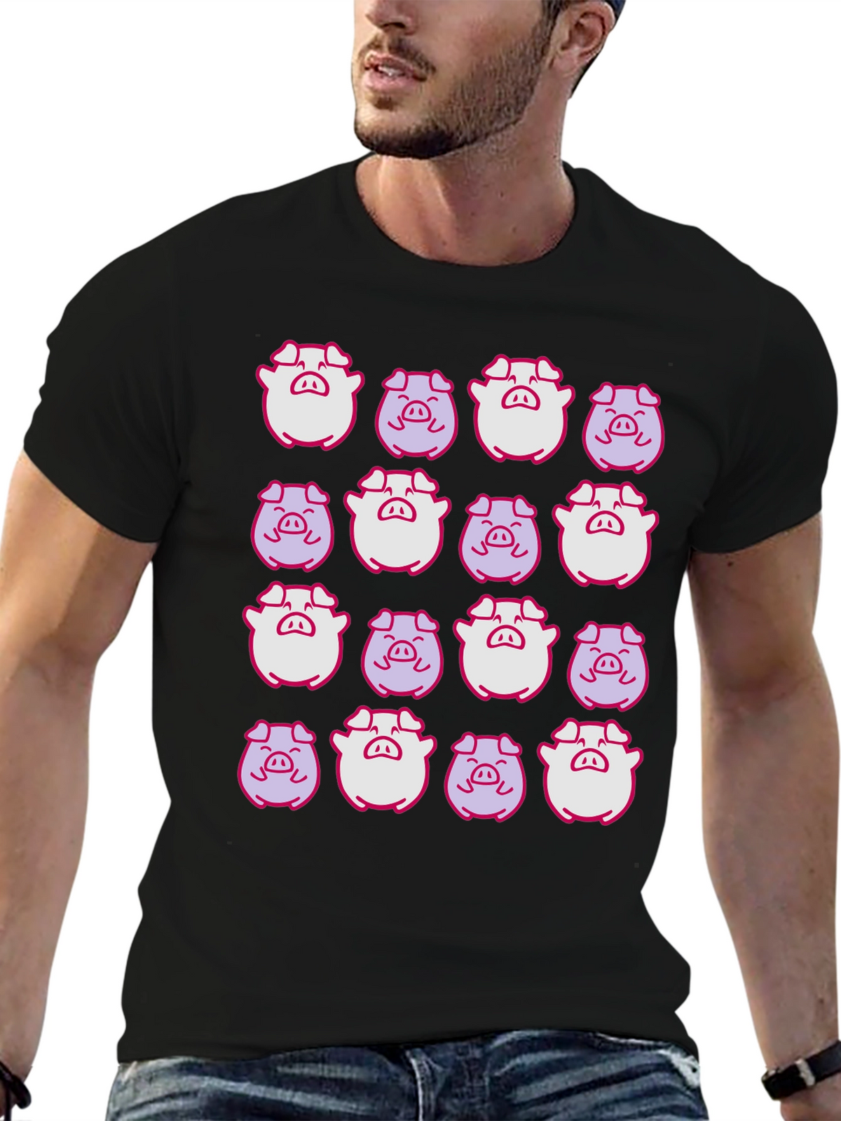 Pig Pattern Black T-Shirt