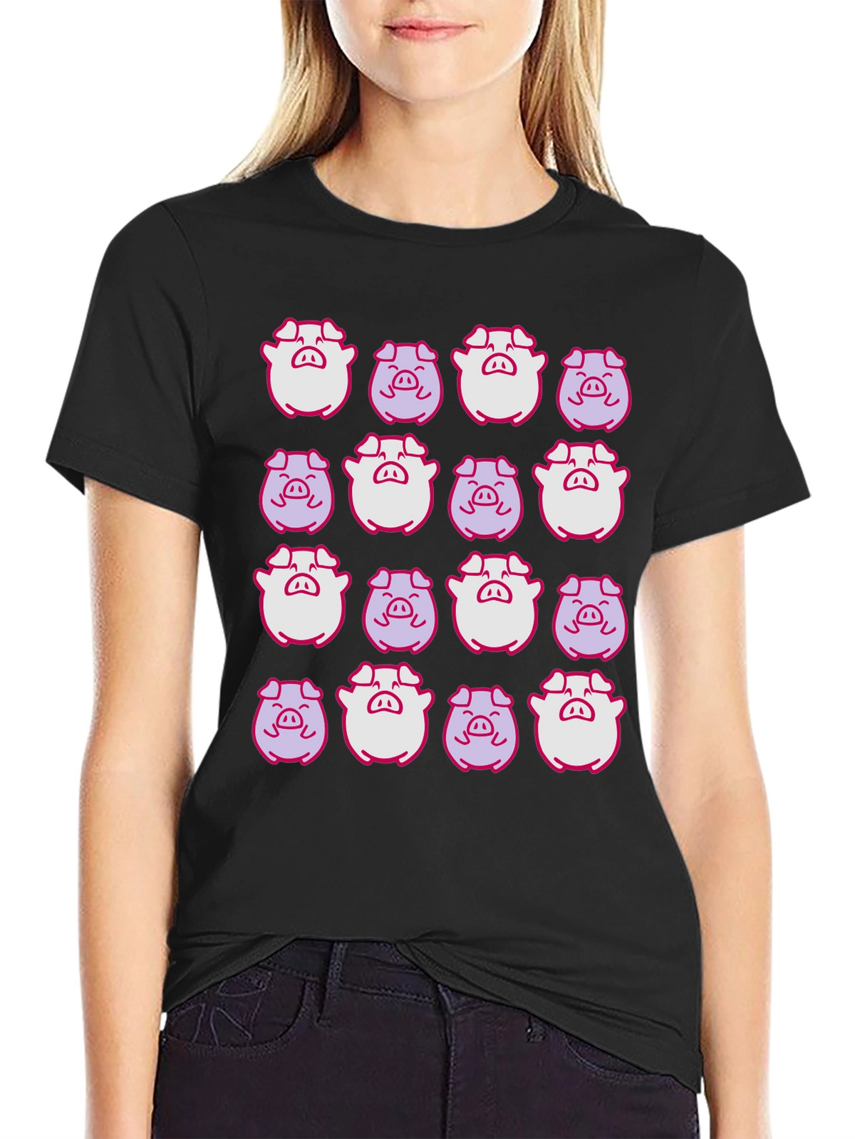 Pig Pattern Black T-Shirt