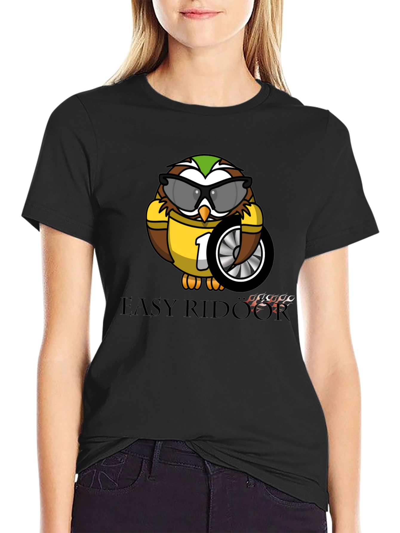 Easy Rider Owl T-Shirt - Black Graphic Tee