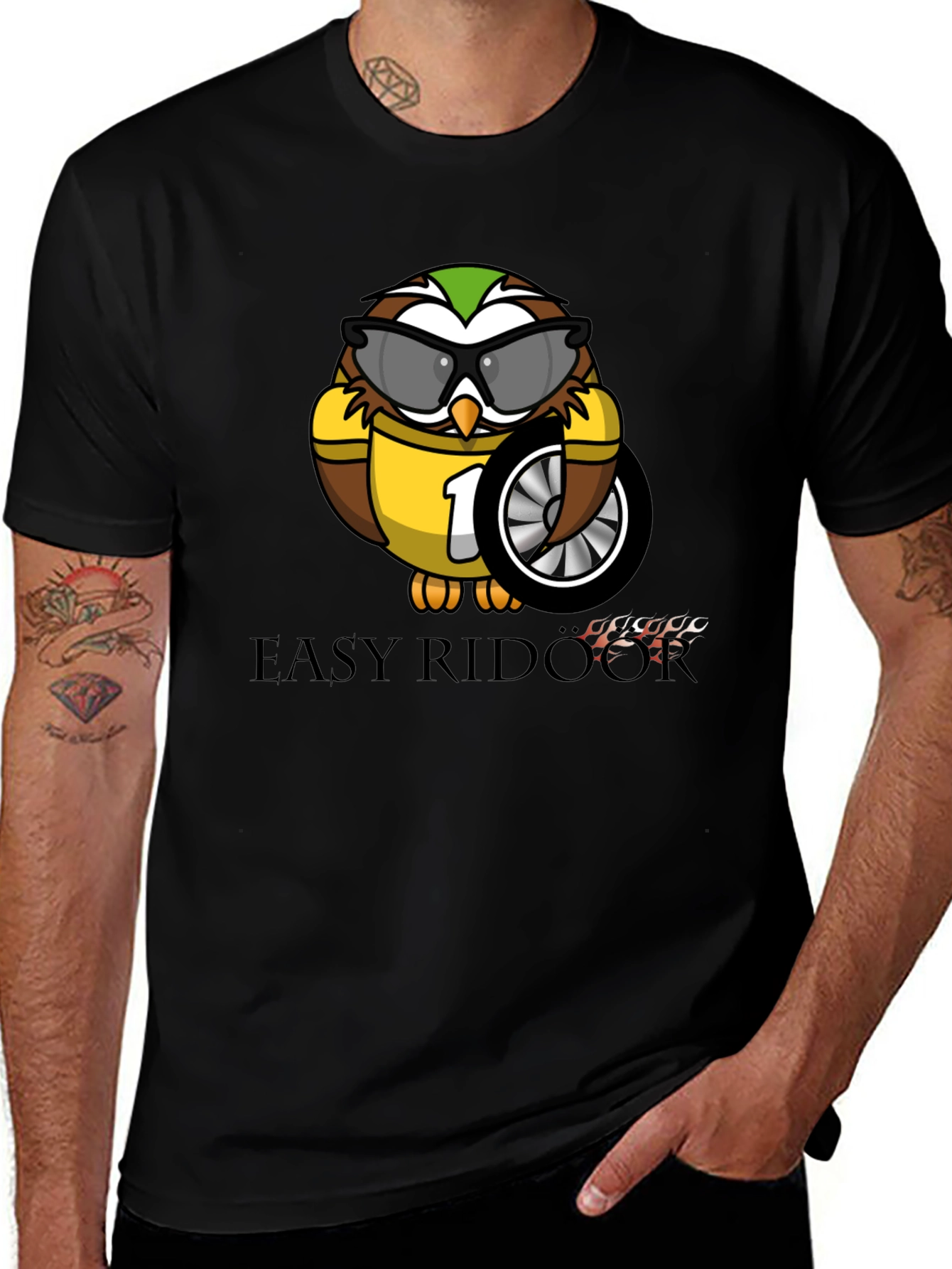 Easy Rider Owl T-Shirt - Black Graphic Tee