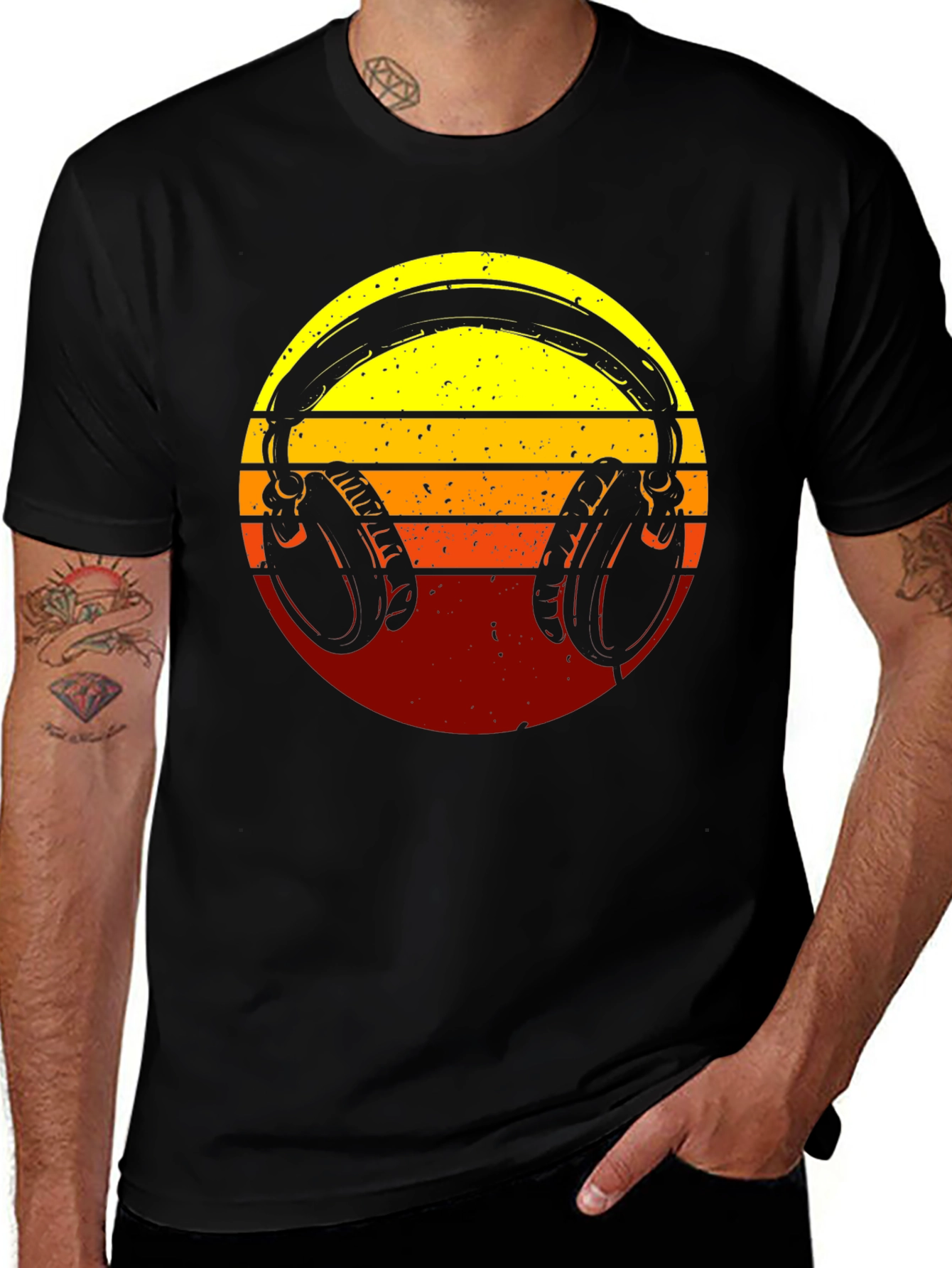 Retro Headphones Graphic Tee - Sunset Vibes