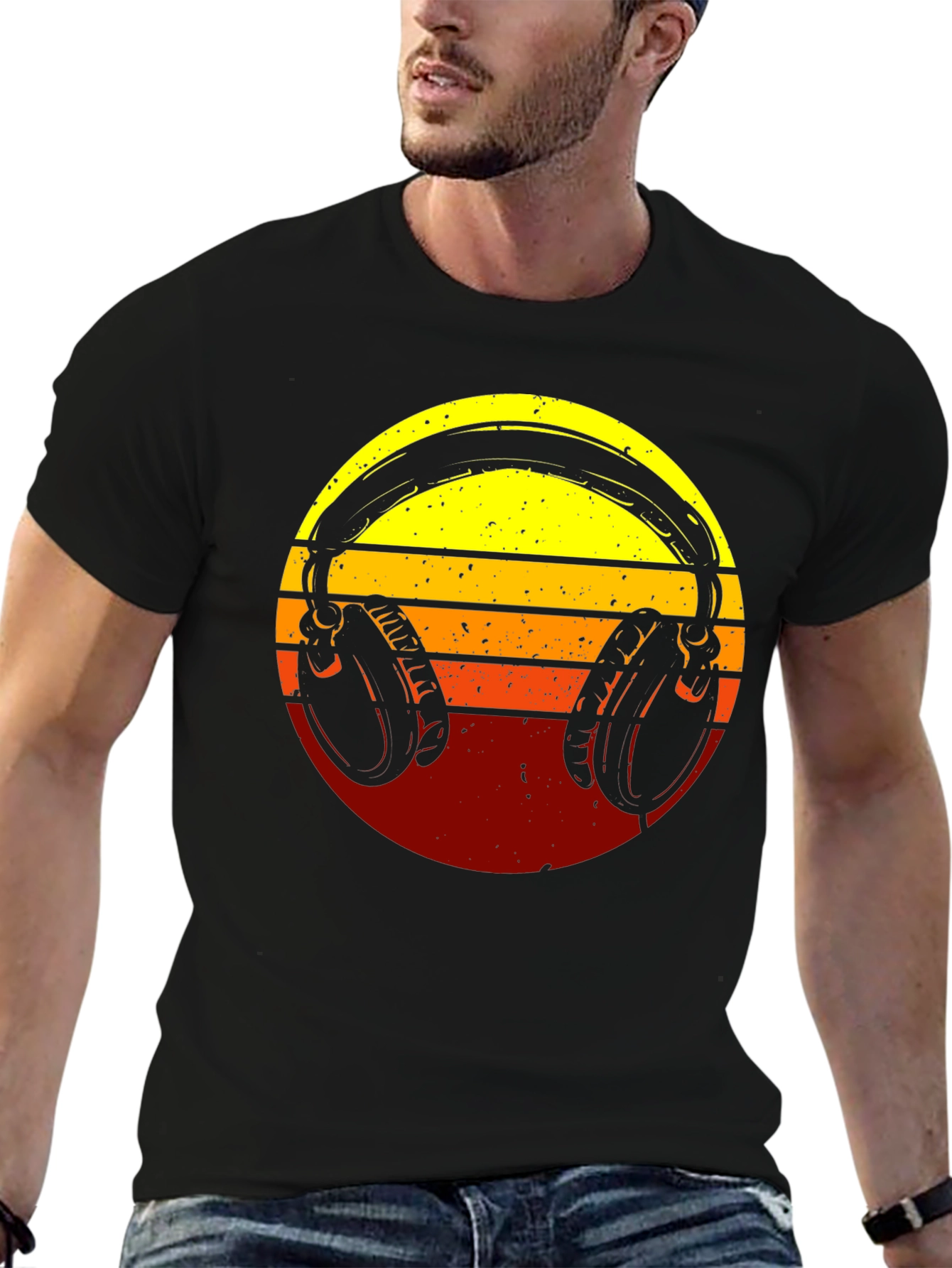Retro Headphones Graphic Tee - Sunset Vibes