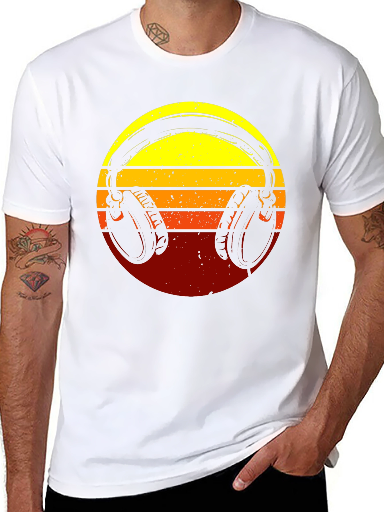Retro Headphones Graphic Tee - Sunset Vibes