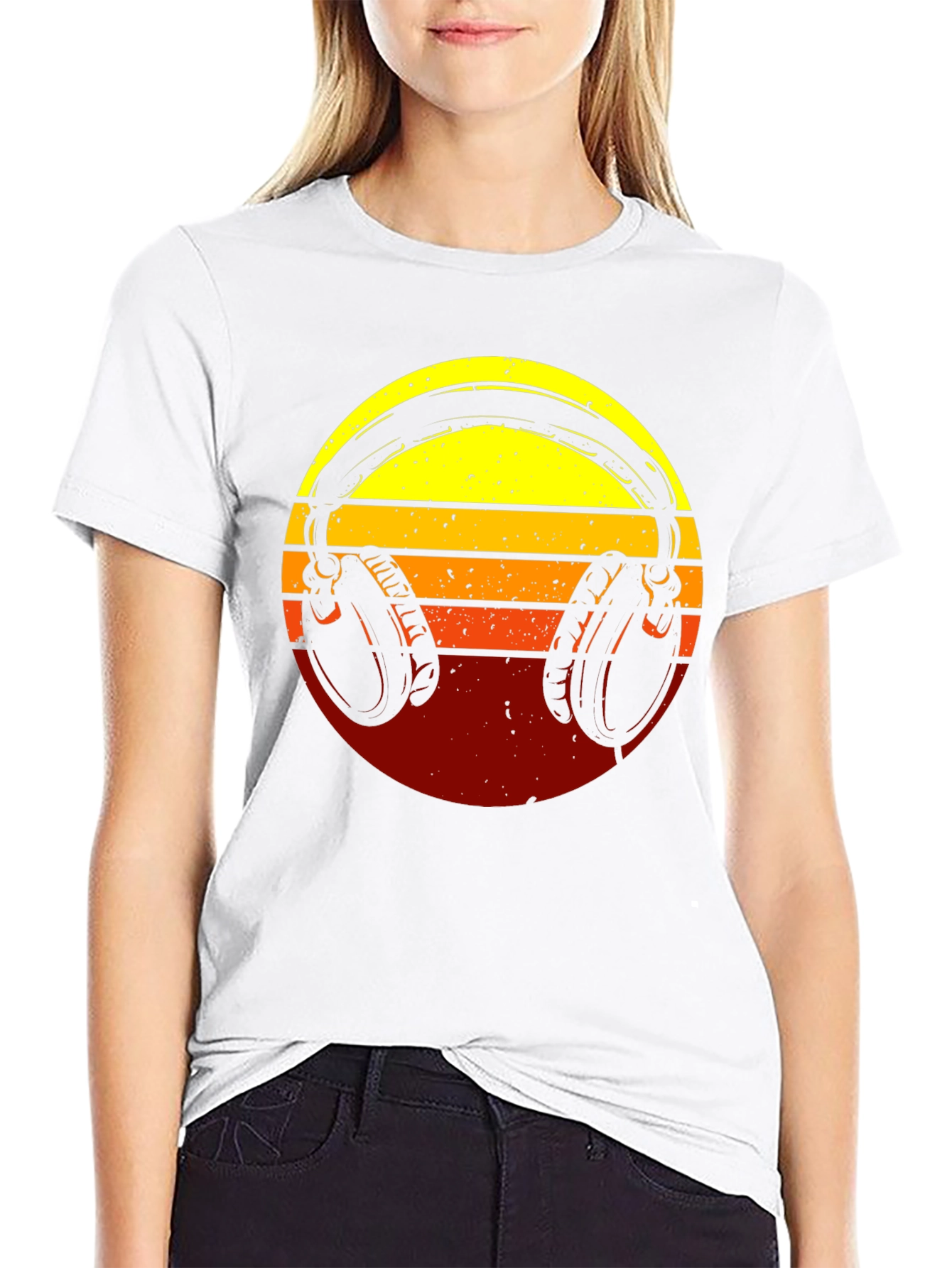 Retro Headphones Graphic Tee - Sunset Vibes
