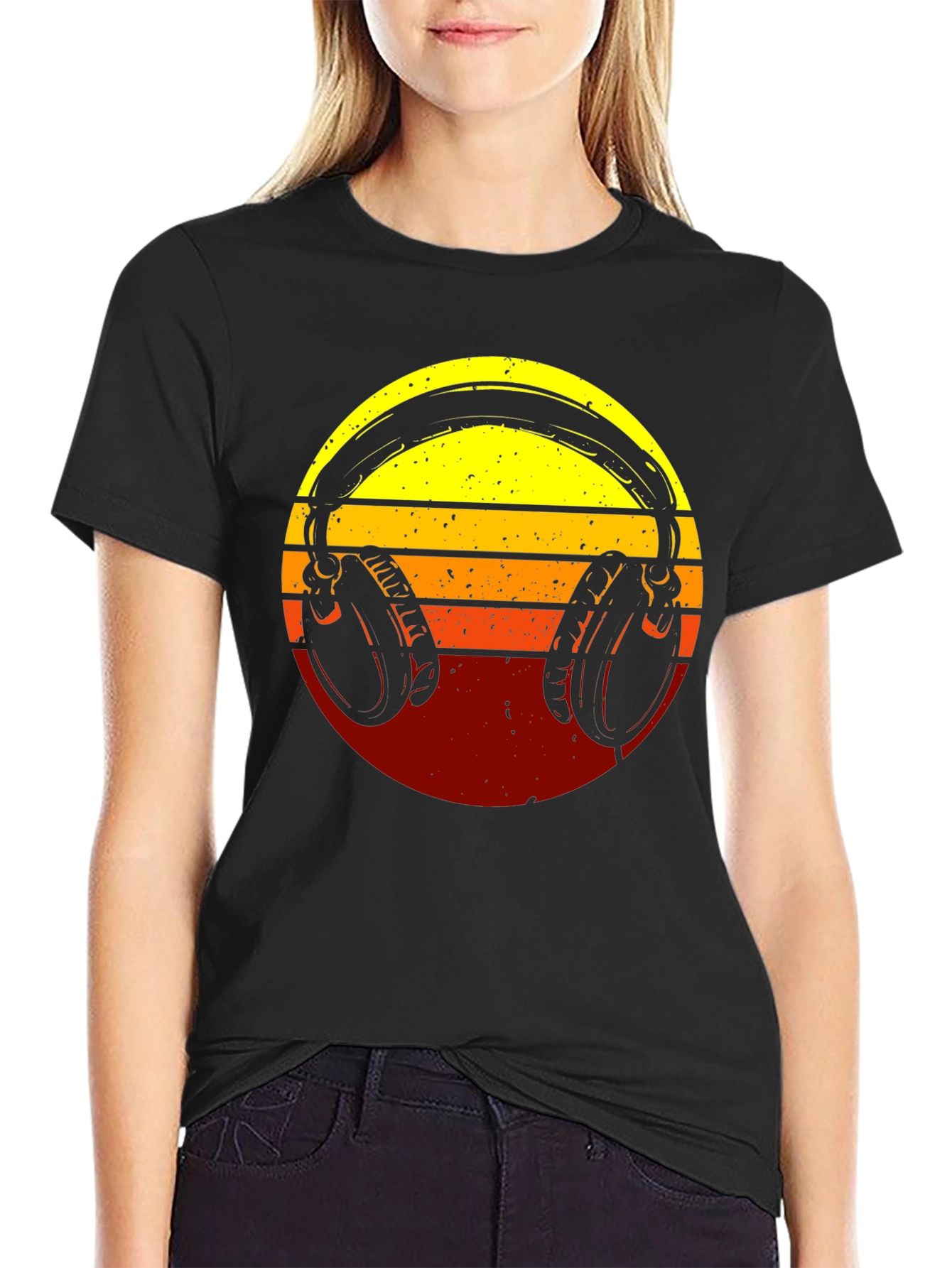 Retro Headphones Graphic Tee - Sunset Vibes