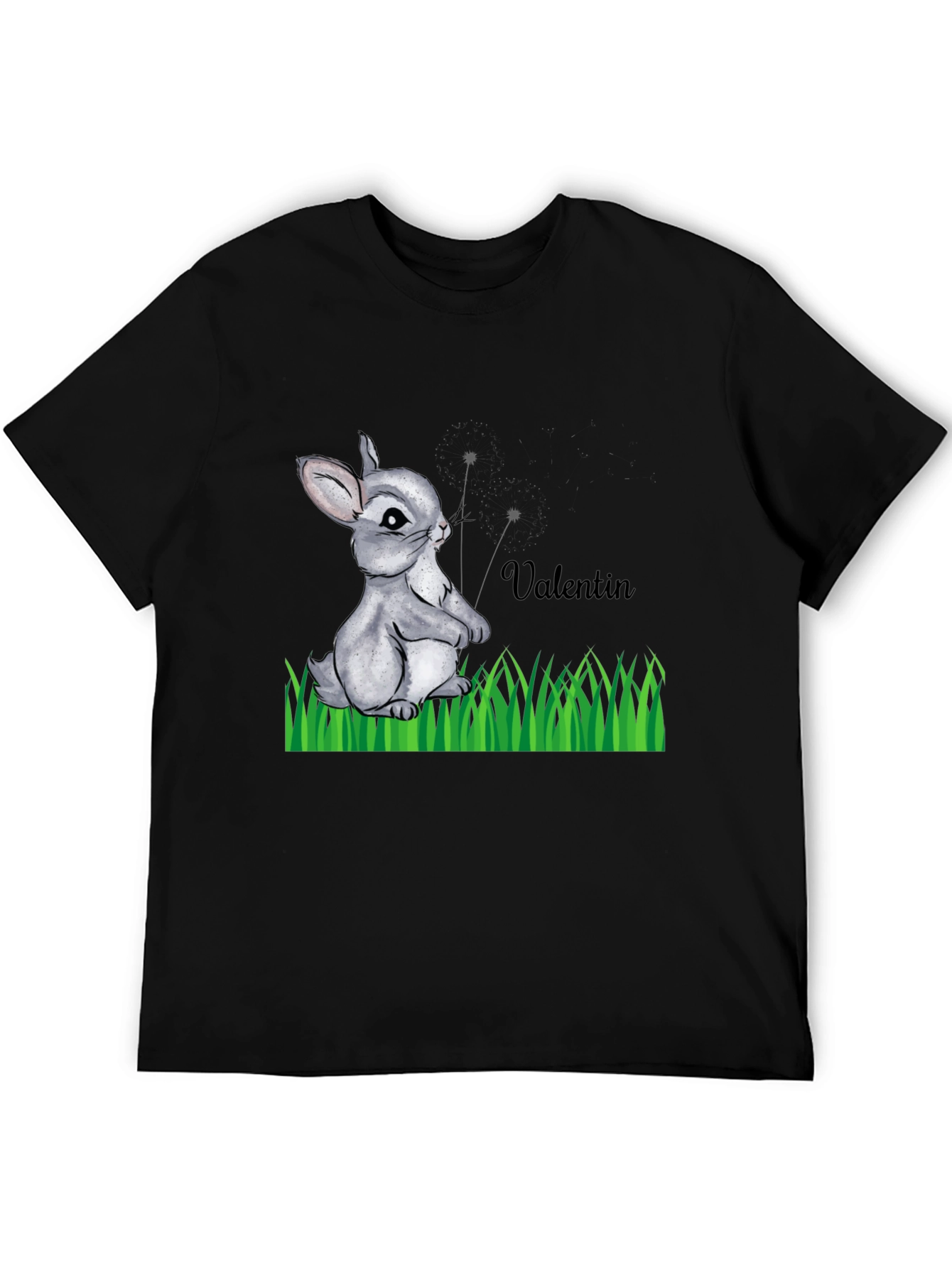 Cute Bunny Valentin Graphic T-Shirt - Black