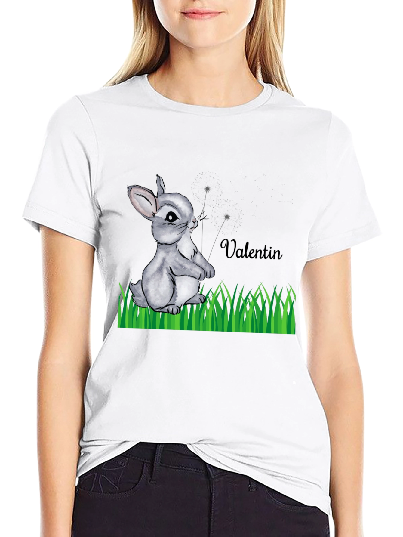 Cute Bunny Valentin Graphic T-Shirt - Black