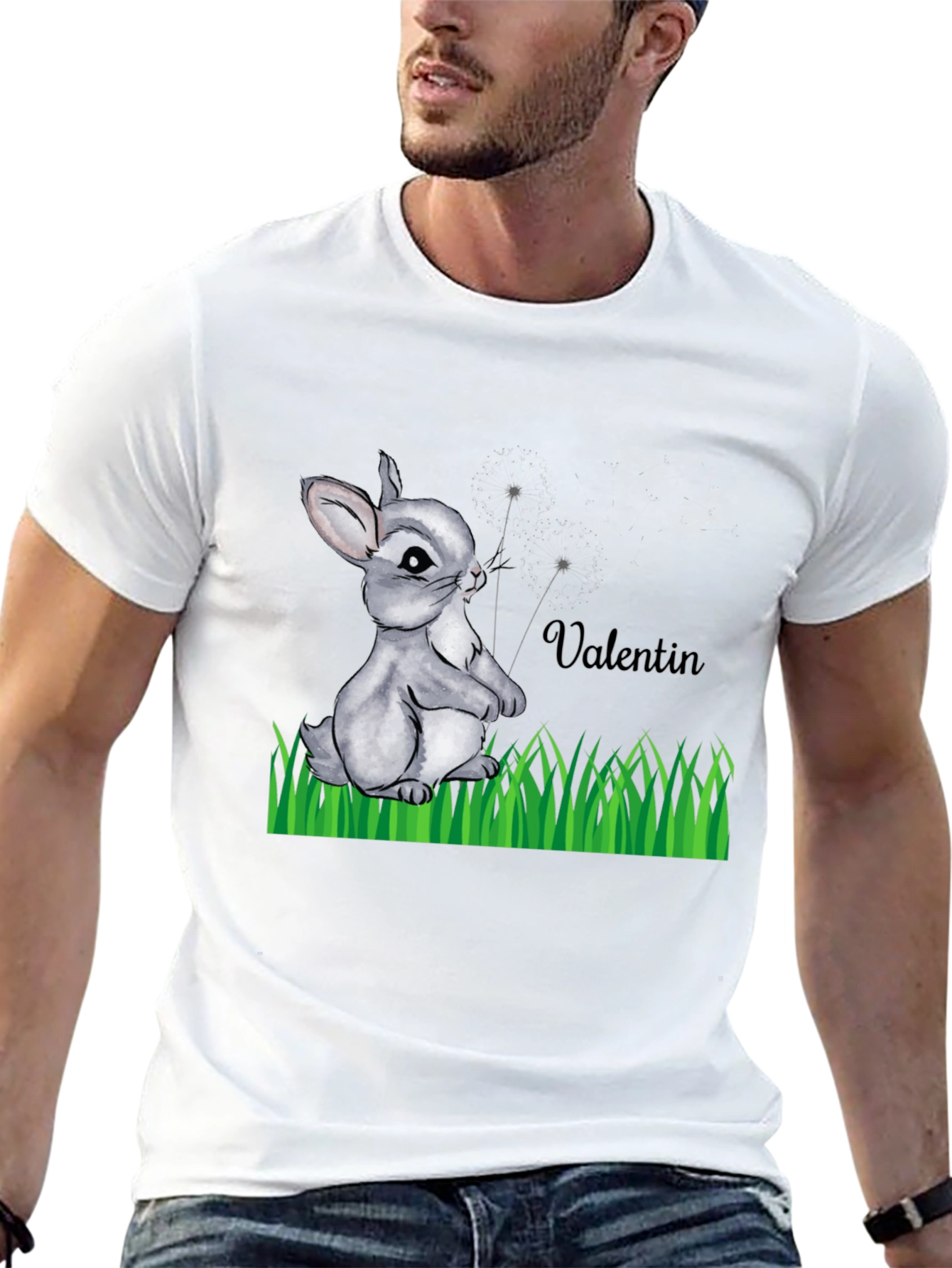 Cute Bunny Valentin Graphic T-Shirt - Black