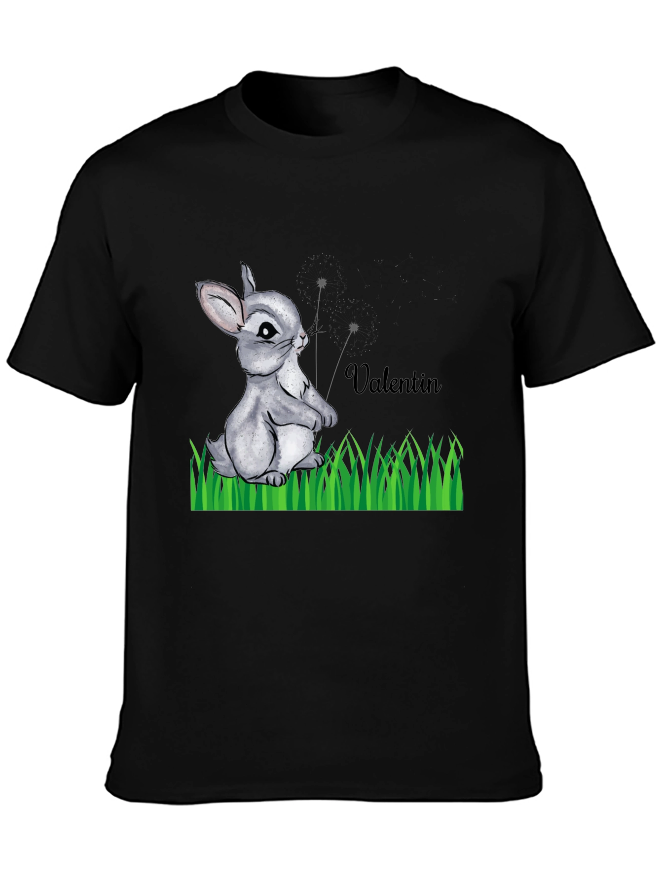 Cute Bunny Valentin Graphic T-Shirt - Black