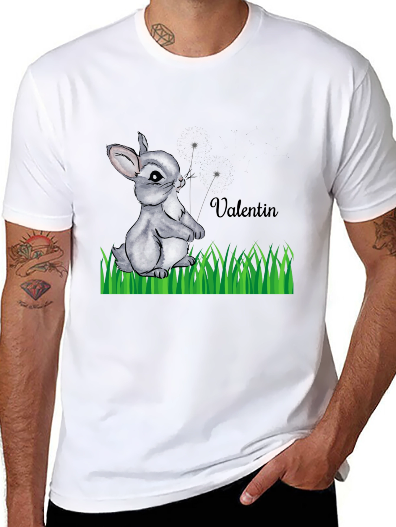 Cute Bunny Valentin Graphic T-Shirt - Black