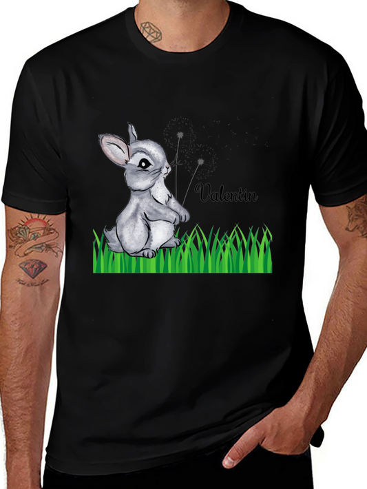 Cute Bunny Valentin Graphic T-Shirt - Black