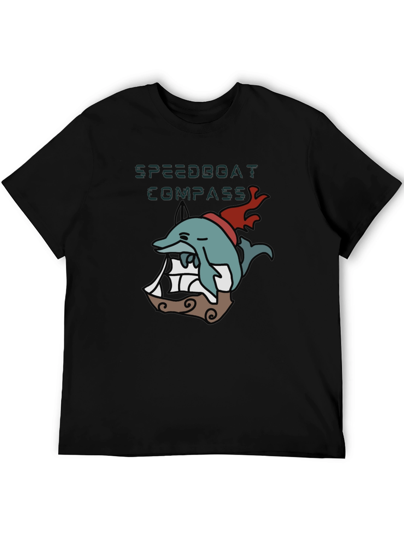 Novelty Dolphin Compass T-Shirt - Black