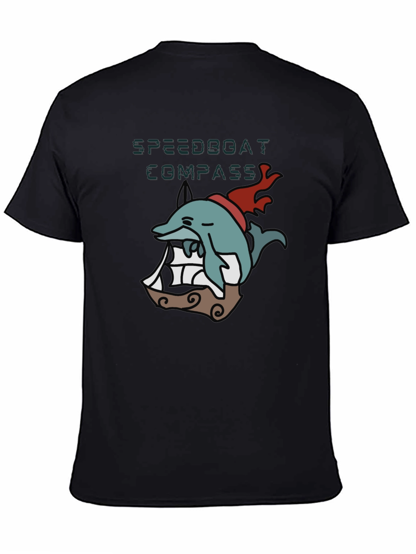 Novelty Dolphin Compass T-Shirt - Black