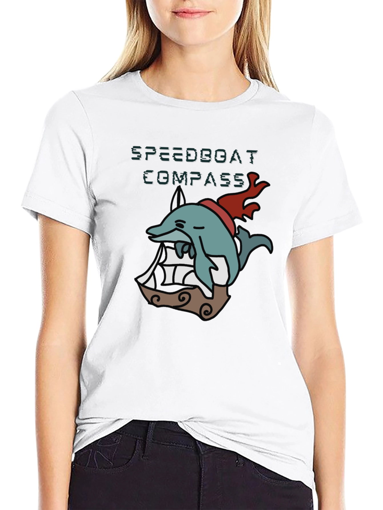 Novelty Dolphin Compass T-Shirt - Black