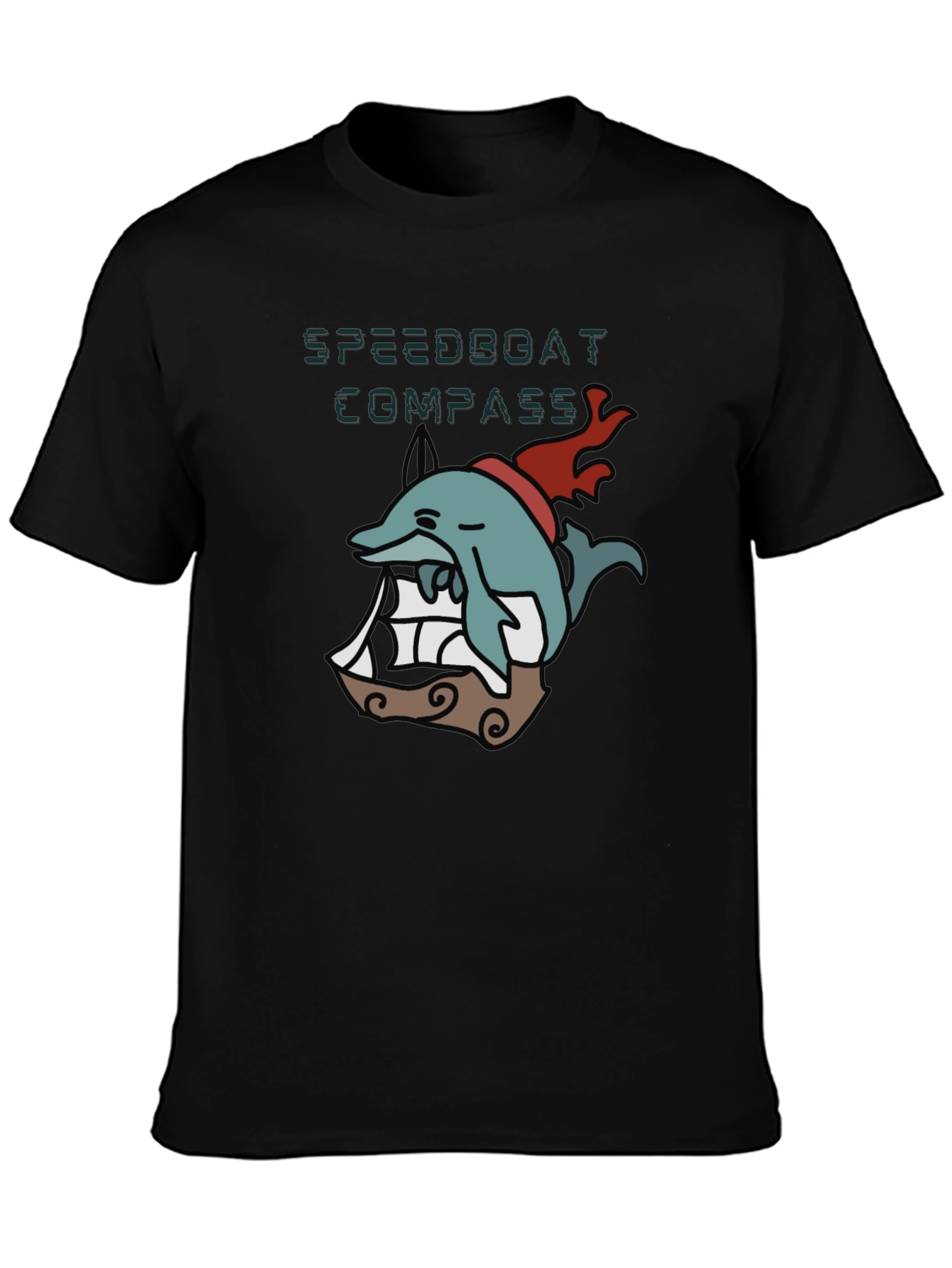 Novelty Dolphin Compass T-Shirt - Black