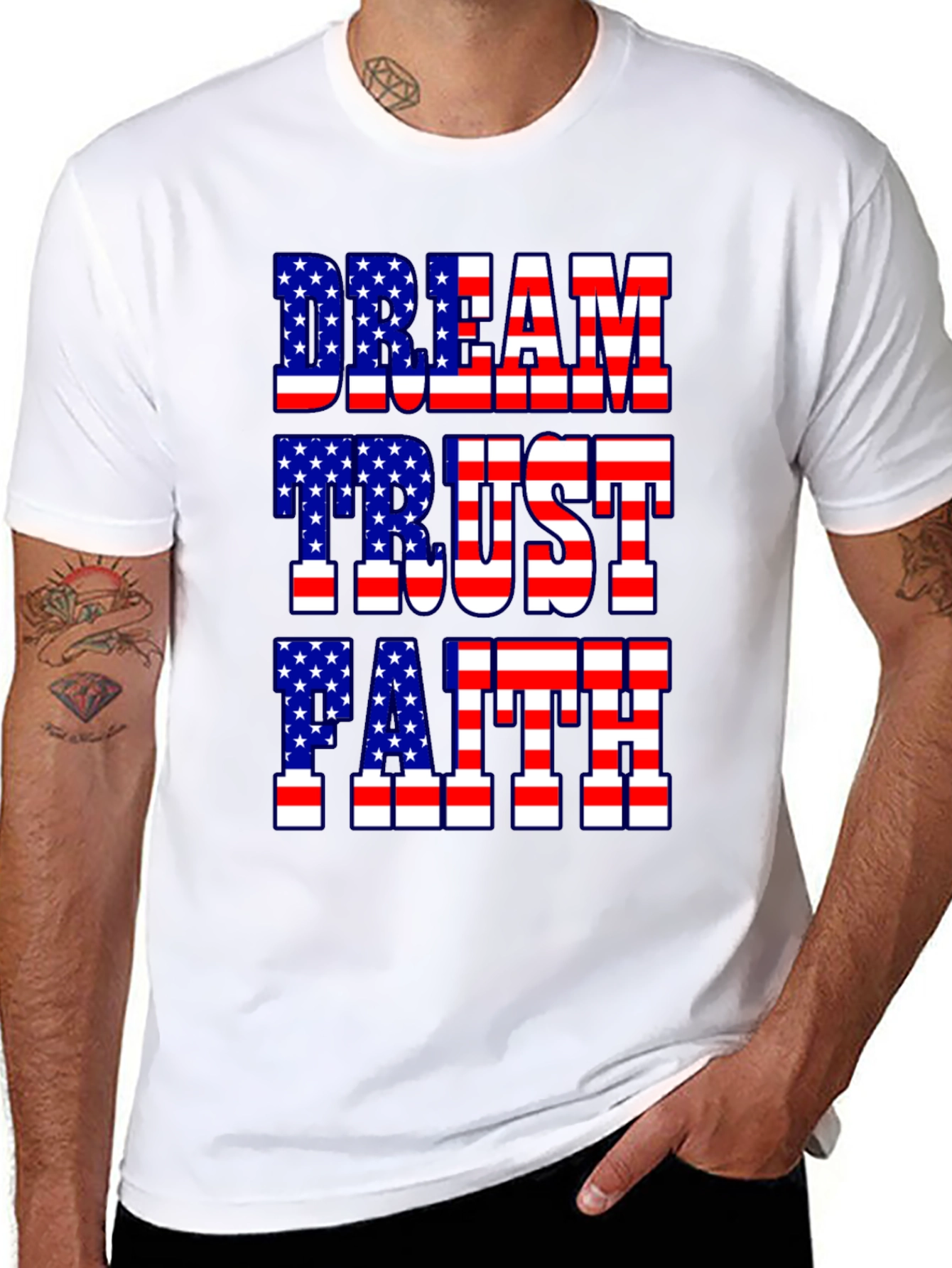 Dream Trust Faith American Flag Patriotic T-Shirt