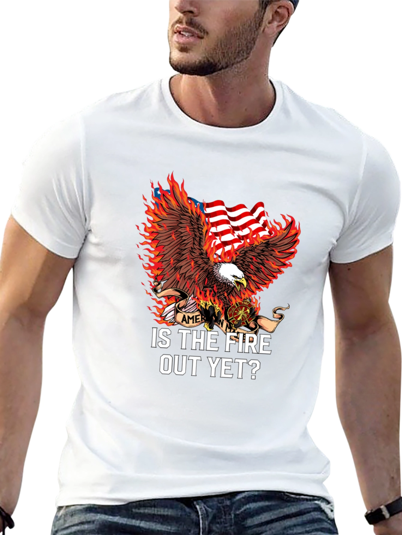 Firefighter Eagle USA Flag T-Shirt