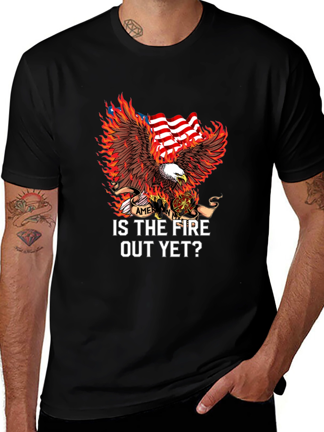 Firefighter Eagle USA Flag T-Shirt