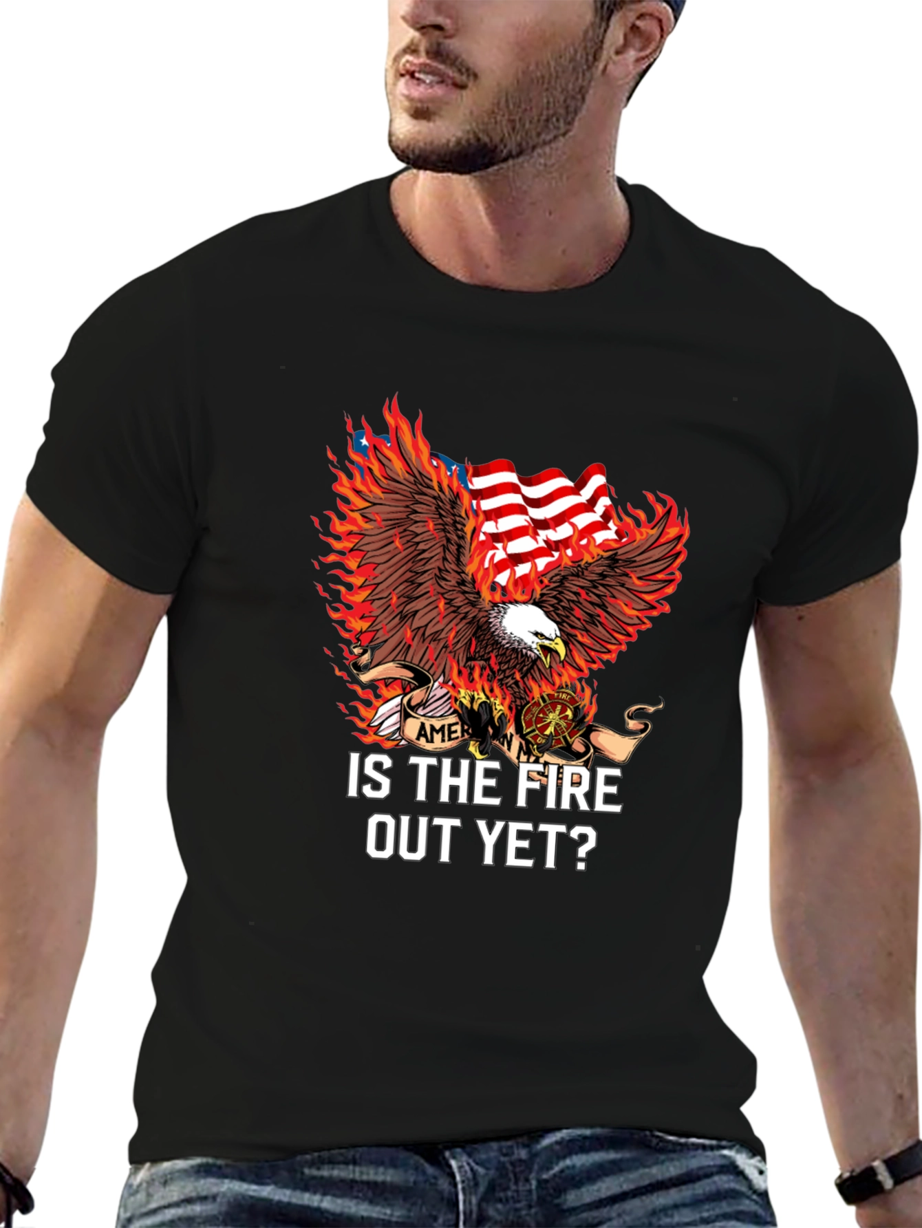 Firefighter Eagle USA Flag T-Shirt