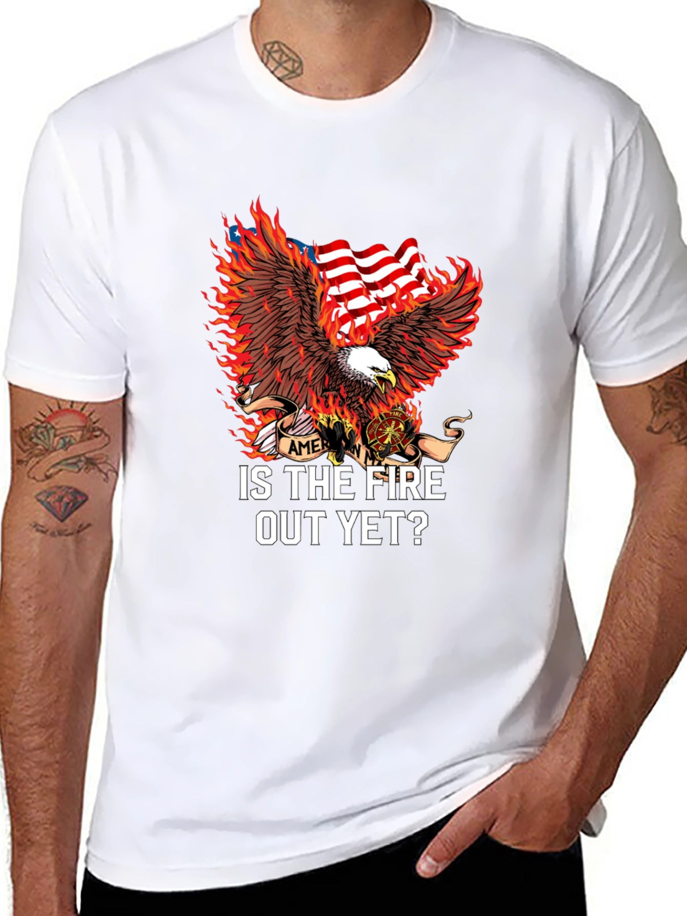 Firefighter Eagle USA Flag T-Shirt
