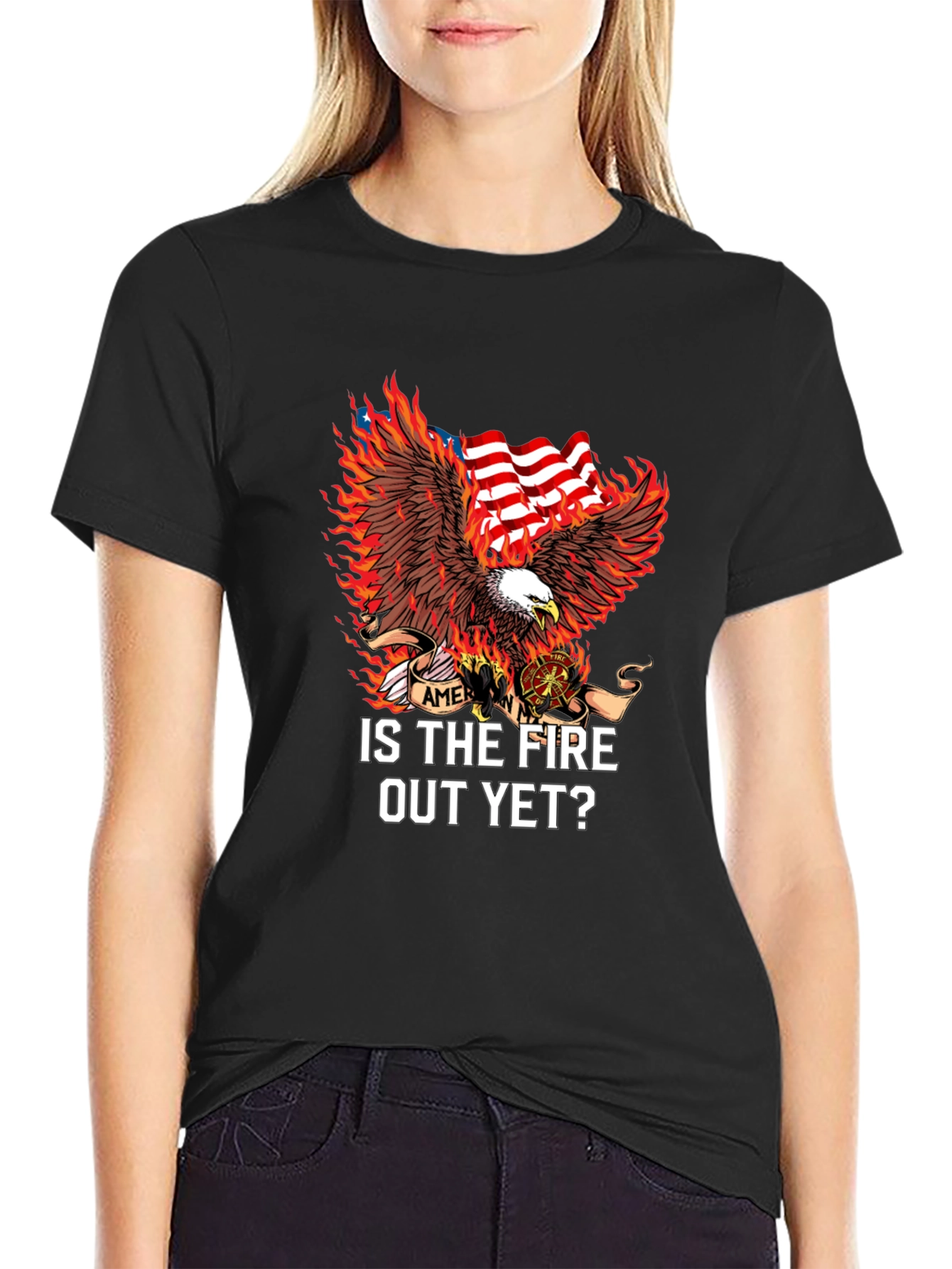 Firefighter Eagle USA Flag T-Shirt