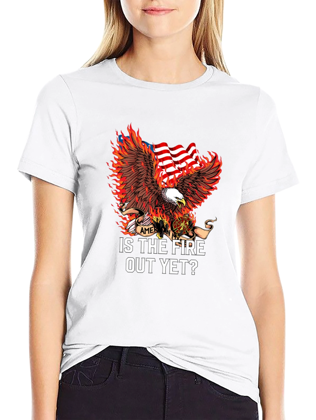 Firefighter Eagle USA Flag T-Shirt