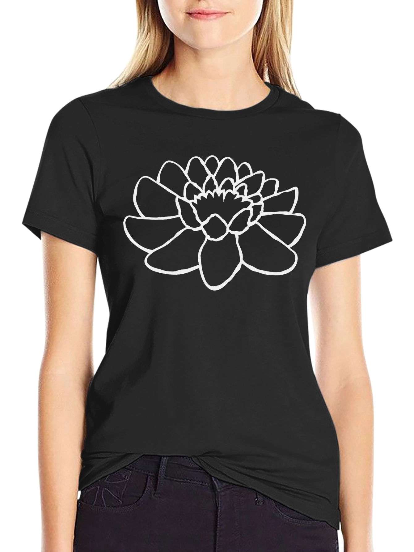 Lotus Flower Outline Black T-Shirt