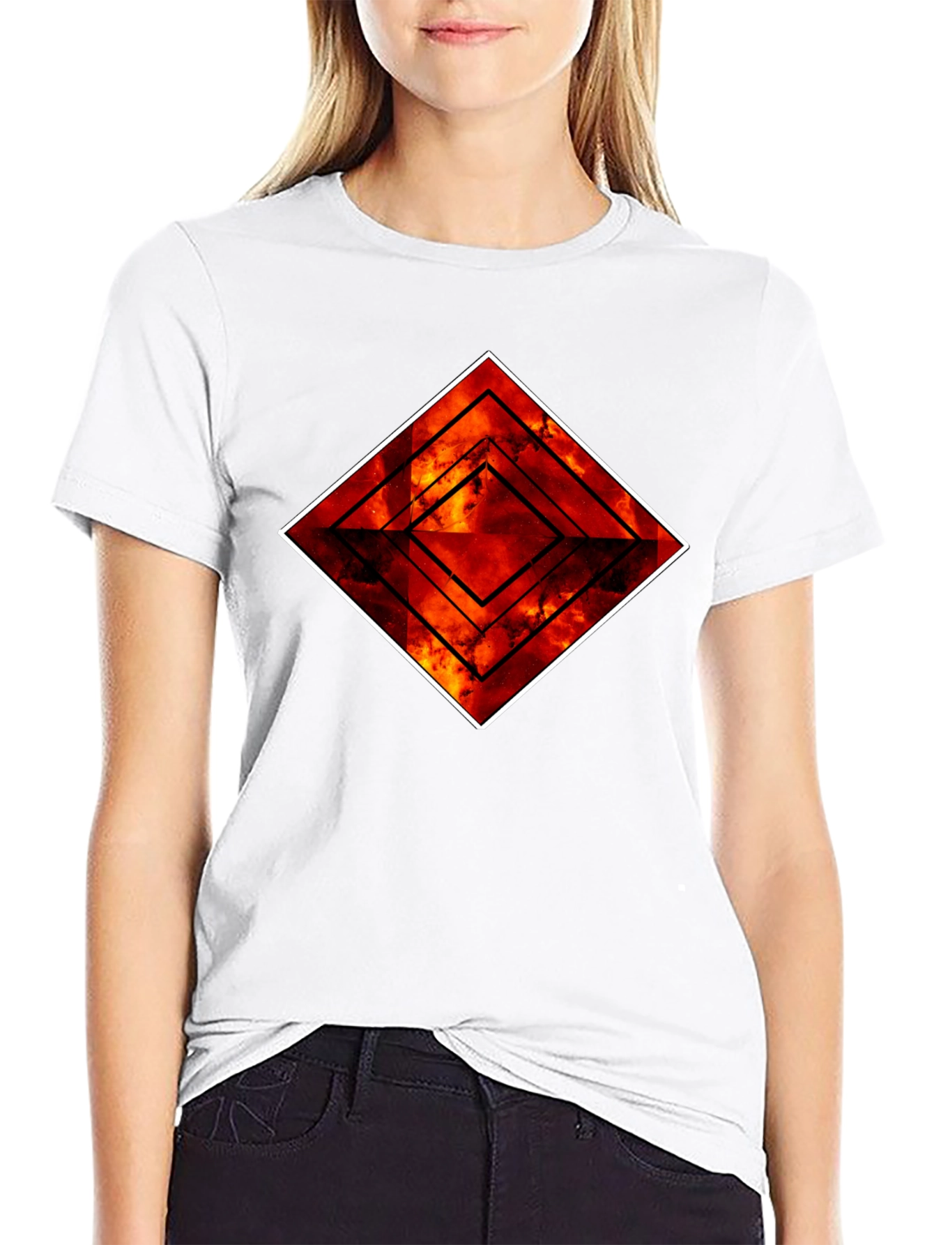 Fiery Diamond Graphic Black T-Shirt