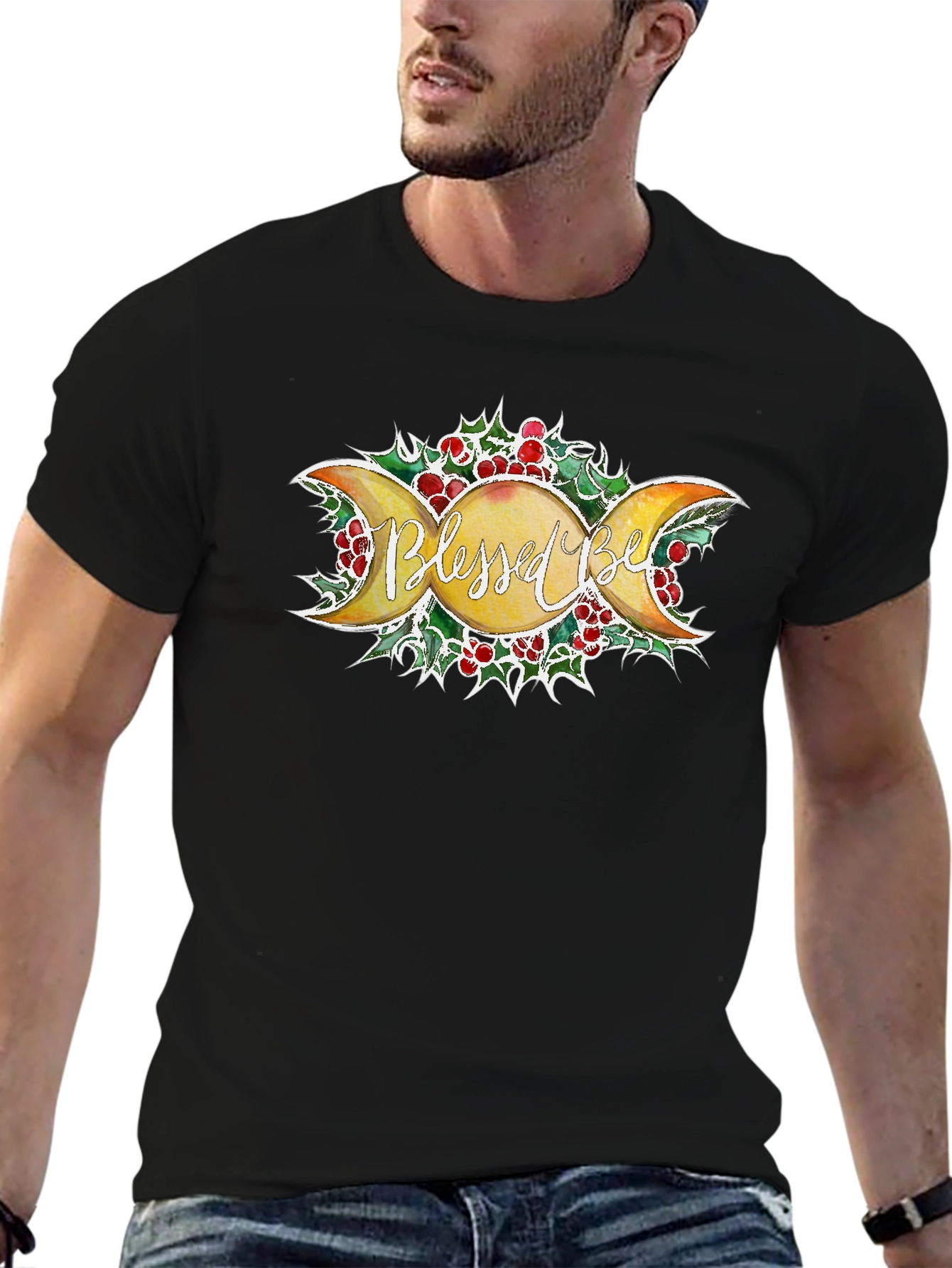 Blessed Be Moon Phase Graphic T-Shirt - Black