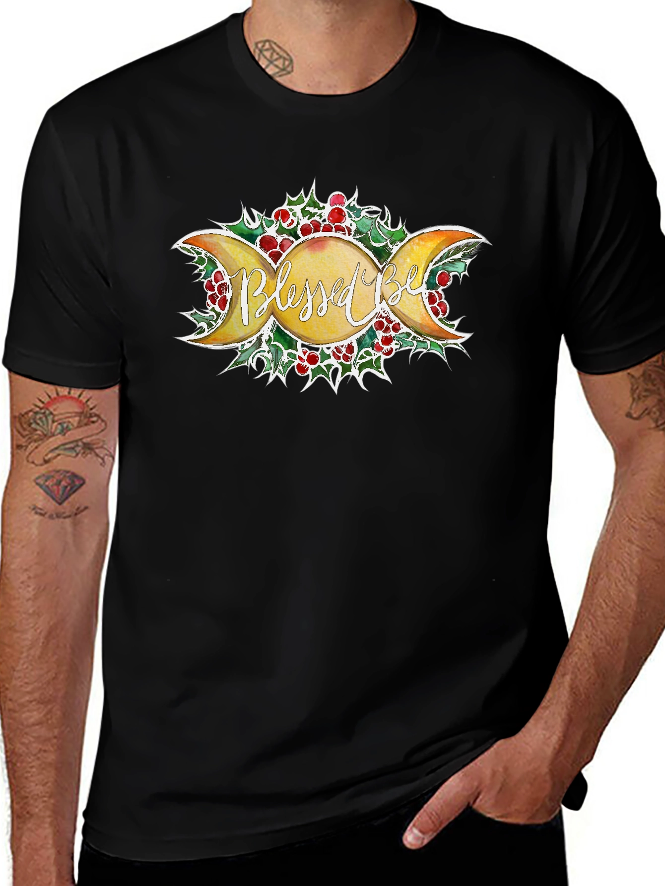 Blessed Be Moon Phase Graphic T-Shirt - Black