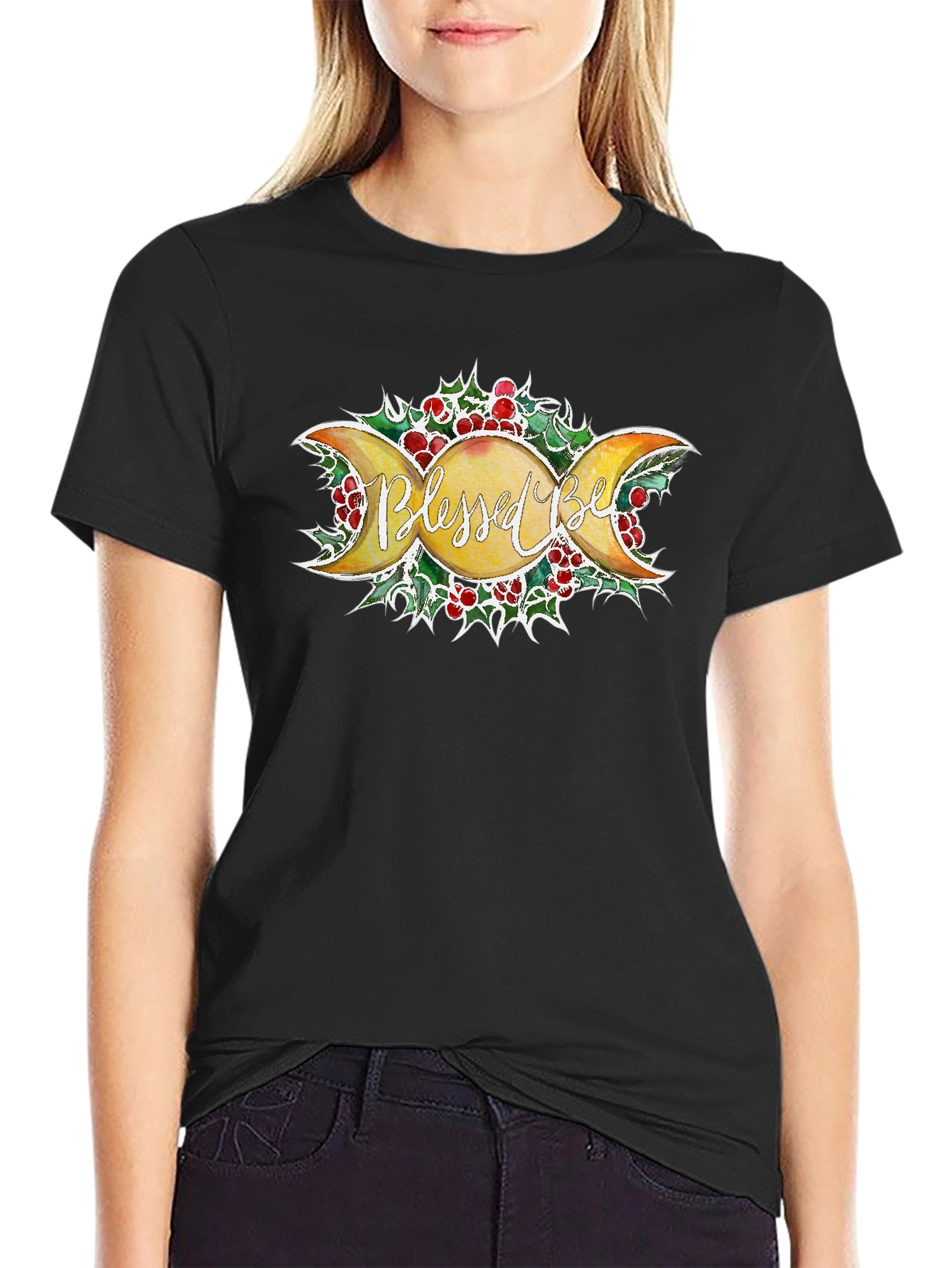 Blessed Be Moon Phase Graphic T-Shirt - Black