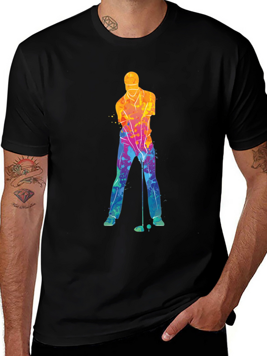 Mens Black T-Shirt with Colorful Golfer Graphic