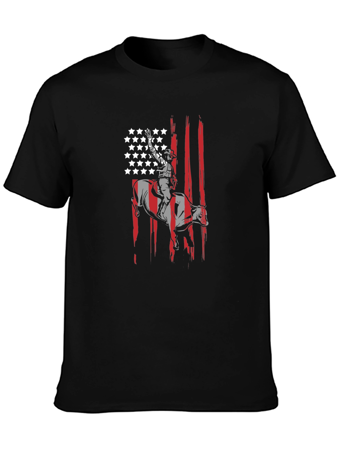 Cowboy Bull Rider USA Flag Graphic T-Shirt
