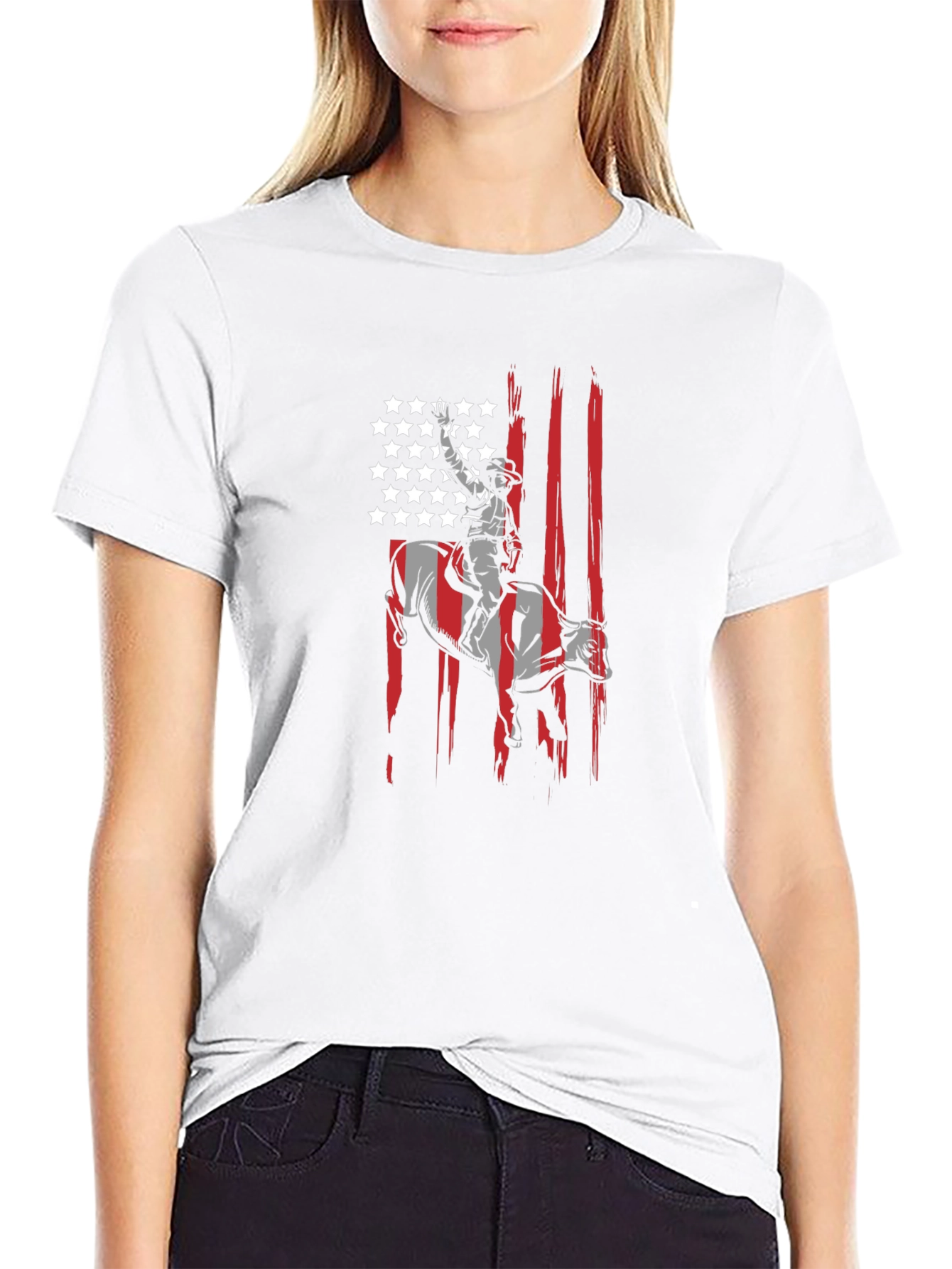 Cowboy Bull Rider USA Flag Graphic T-Shirt